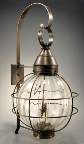 Round Onion 3 Light 35 inch Dark Antique Brass Outdoor Wall Light in Clear Seedy Glass, Three 60W Candelabra