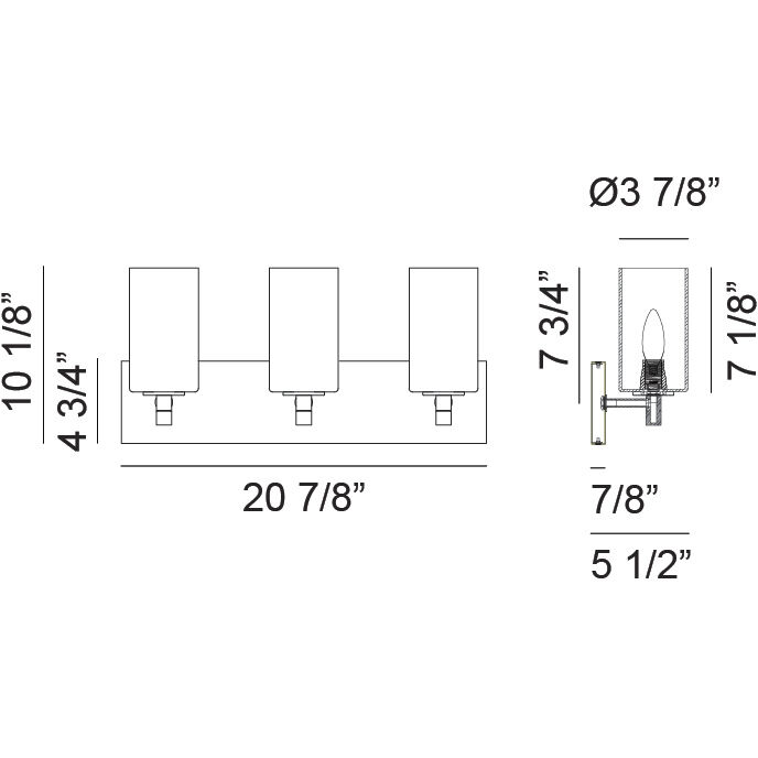 Candela 3 Light 20.88 inch Aged Gold Brass Wall Sconce Wall Light in Aged Gold Brass and Clear