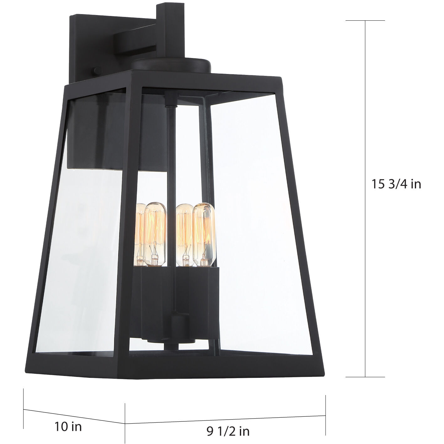Halifax 4 Light 16 inch Matte Black and Glass Outdoor Wall Lantern, Large