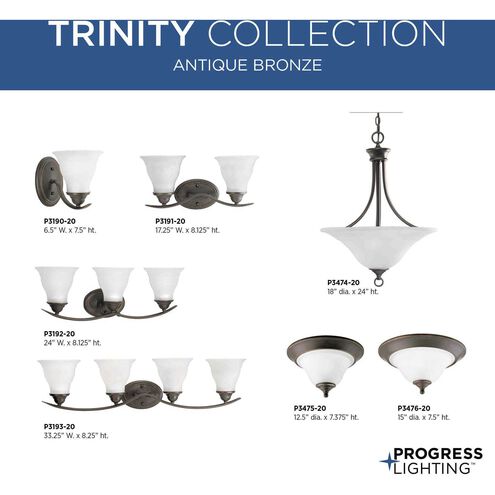 Trinity 2 Light 15 inch Antique Bronze Flush Mount Ceiling Light