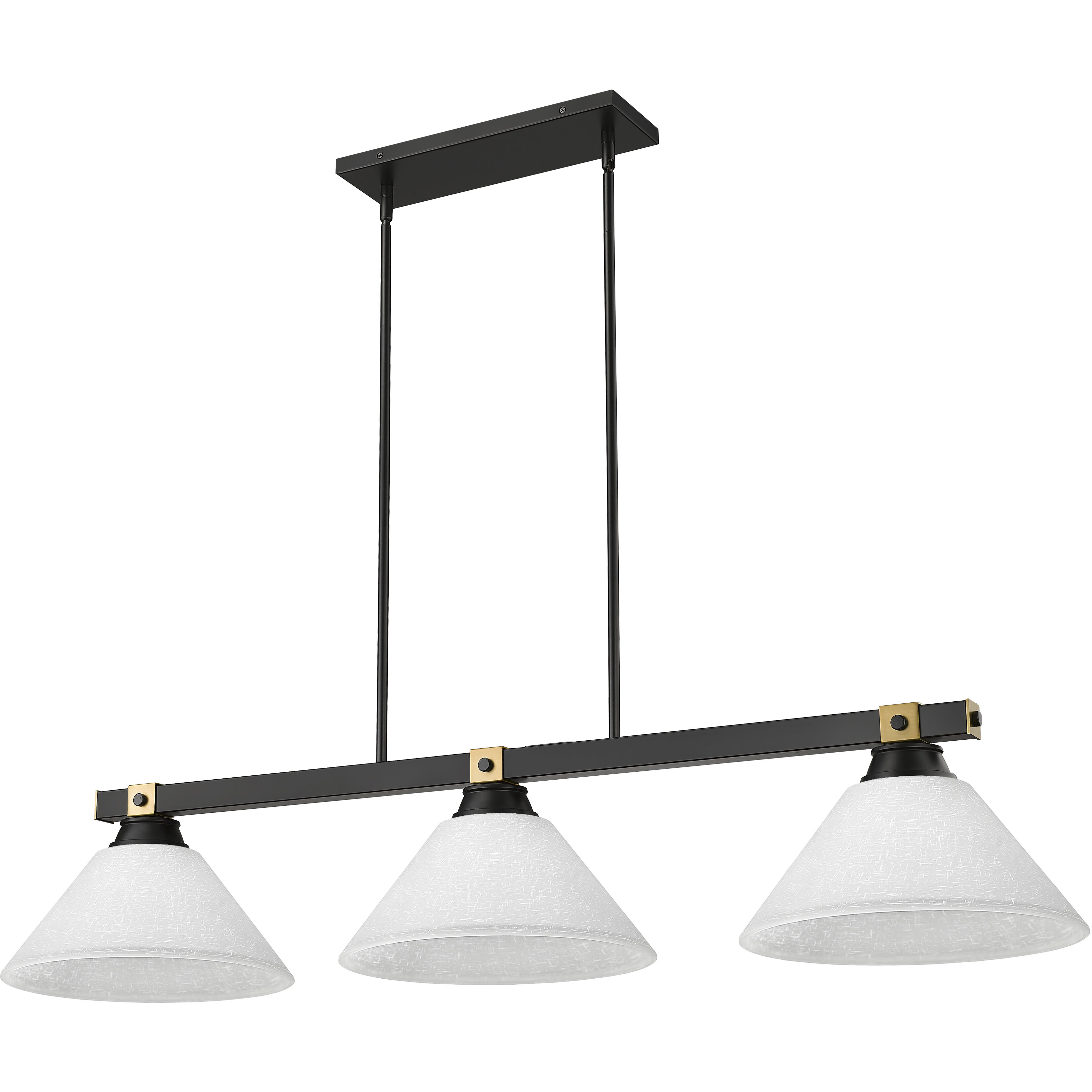 Bronte 3 Light 52.75 inch Matte Black and Rubbed Brass Billiard Light Ceiling Light in White Linen Glass