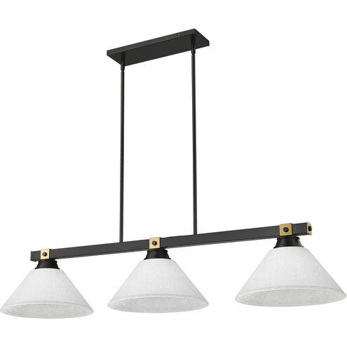 Bronte 3 Light 52.75 inch Matte Black and Rubbed Brass Billiard Light Ceiling Light in White Linen Glass