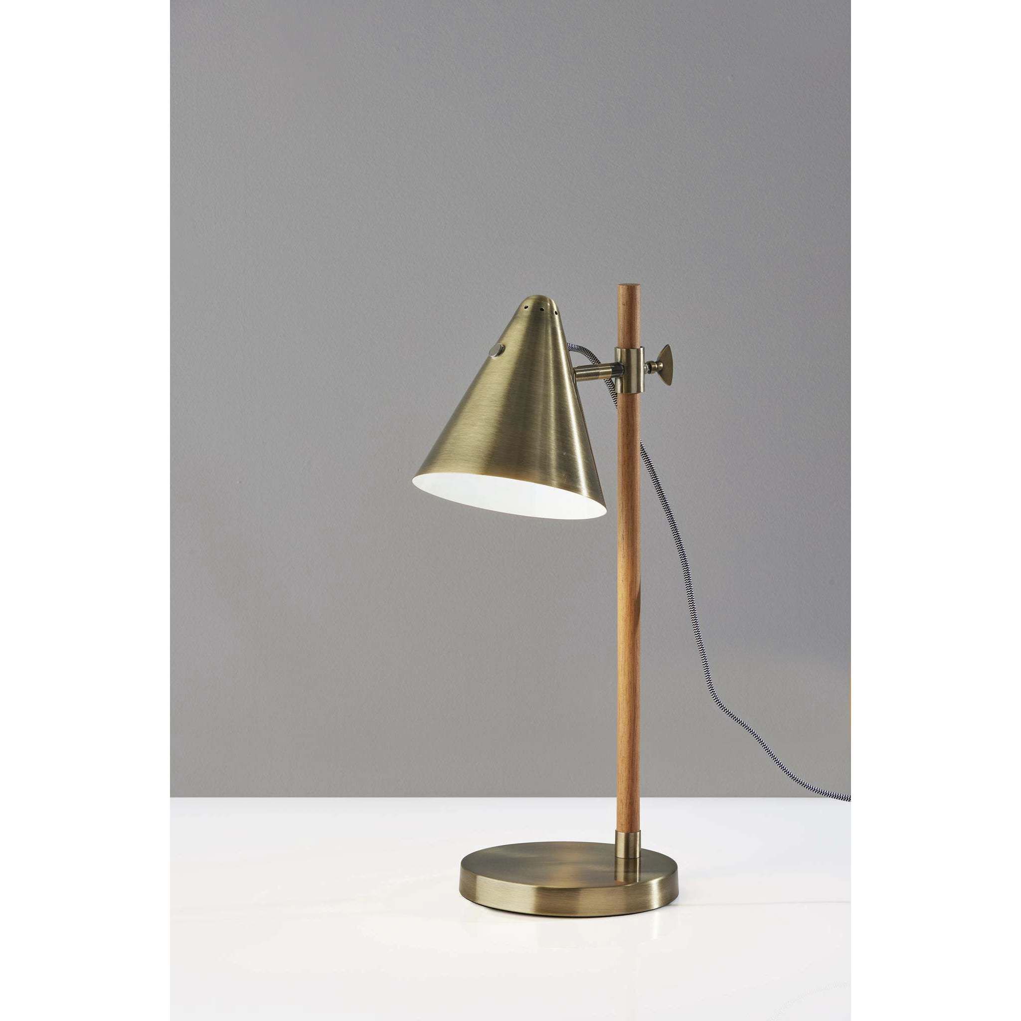 Bryn 20 inch 40.00 watt Natural Rubberwood and Antique Brass Desk Lamp Portable Light