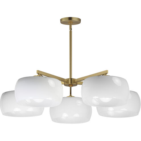 Glazed 5 Light 36 inch White and Natural Aged Brass Chandelier Ceiling Light