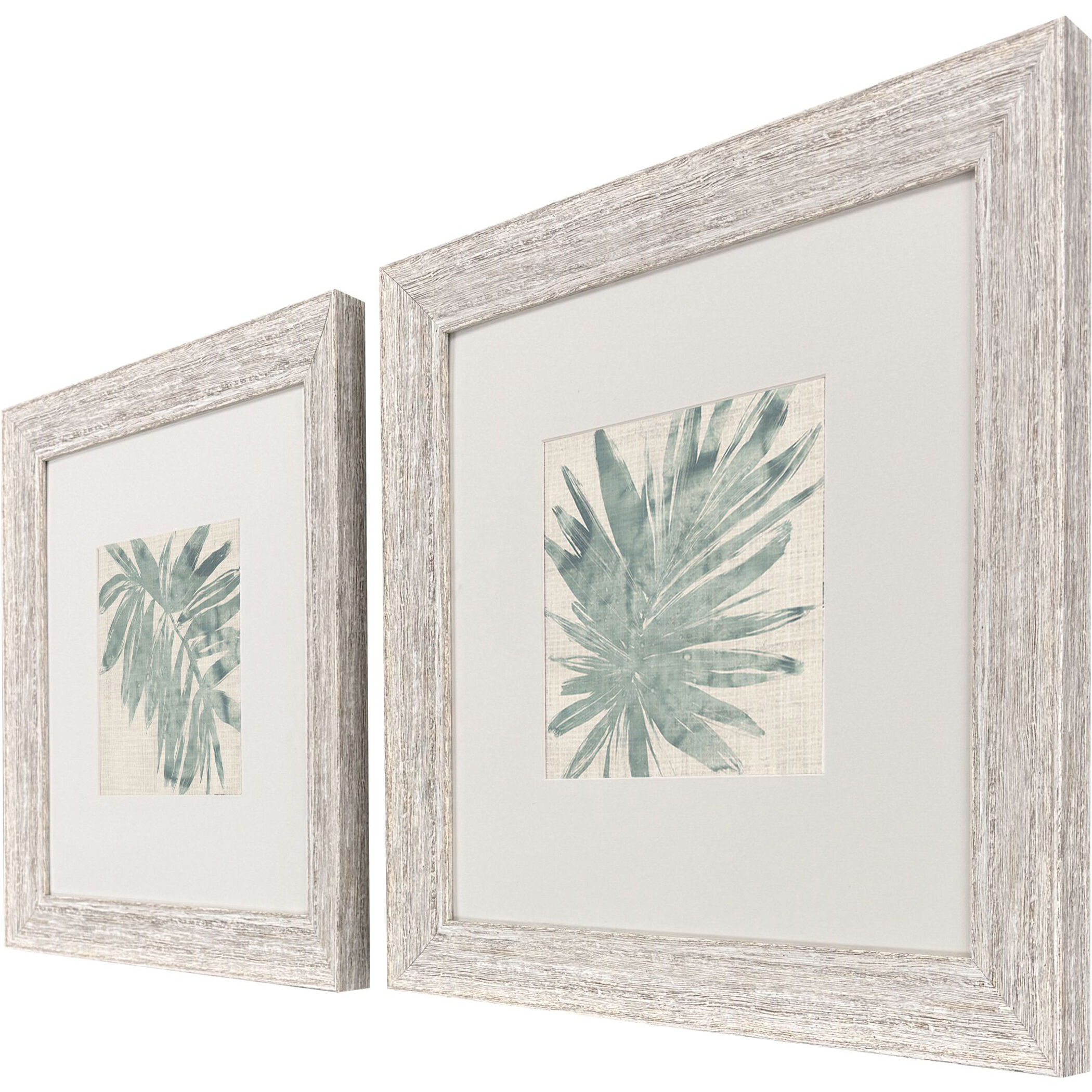 Burlap Ocean Palm Green and Gray Framed Art, Propac