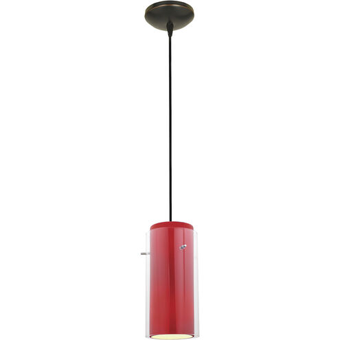 Glassn Glass Cylinder 1 Light 4.75 inch Oil Rubbed Bronze Pendant Ceiling Light in Clear and Red