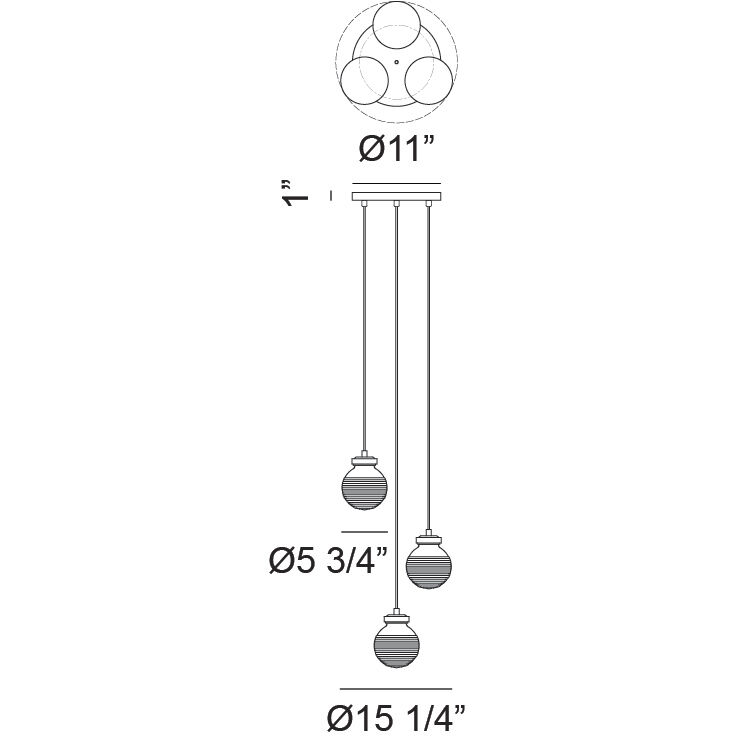 Ridge 3 Light 15.25 inch Matte Black Pendant Ceiling Light in Matte Black and Clear