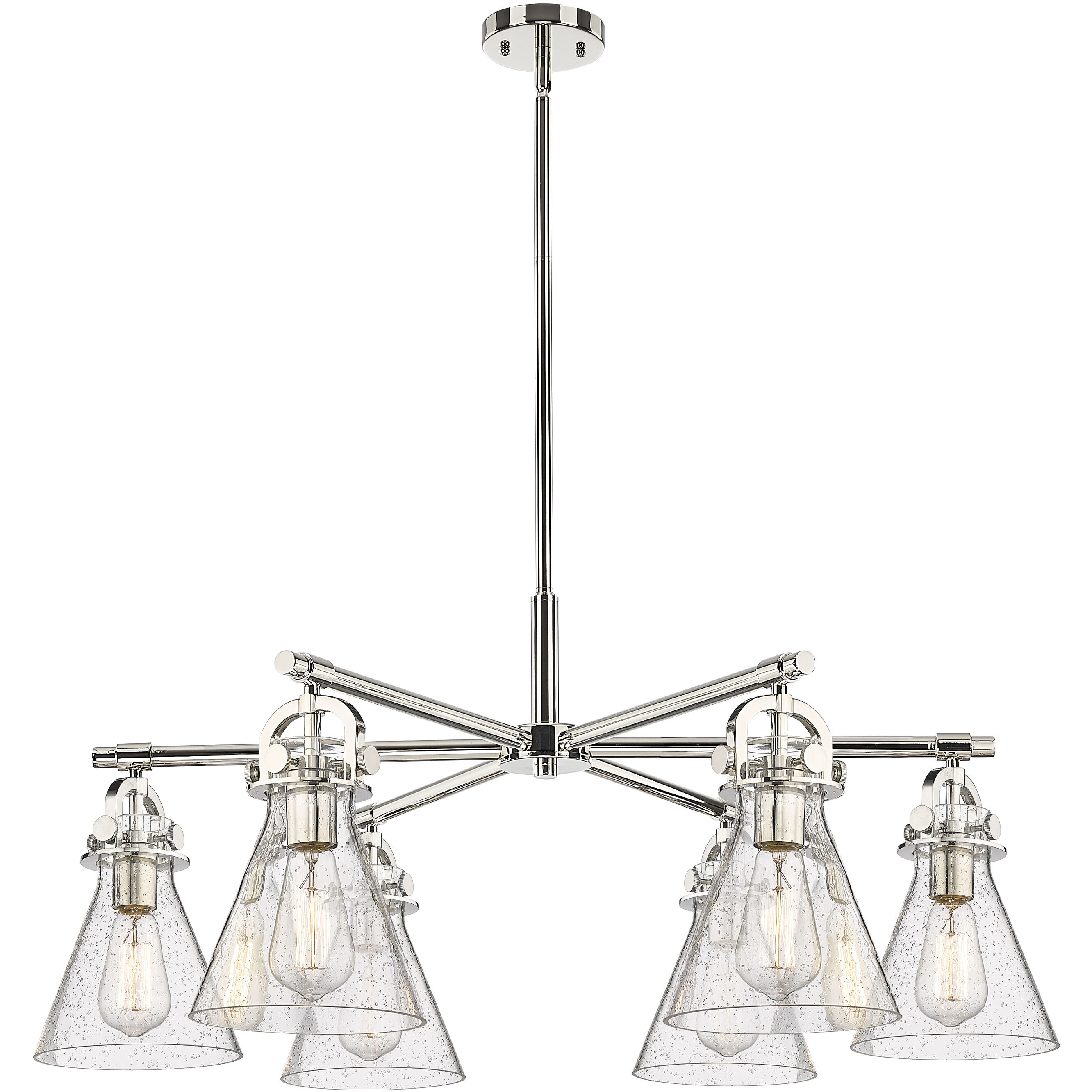 Newton Cone 6 Light 26 inch Polished Nickel Chandelier Ceiling Light in Seedy Glass
