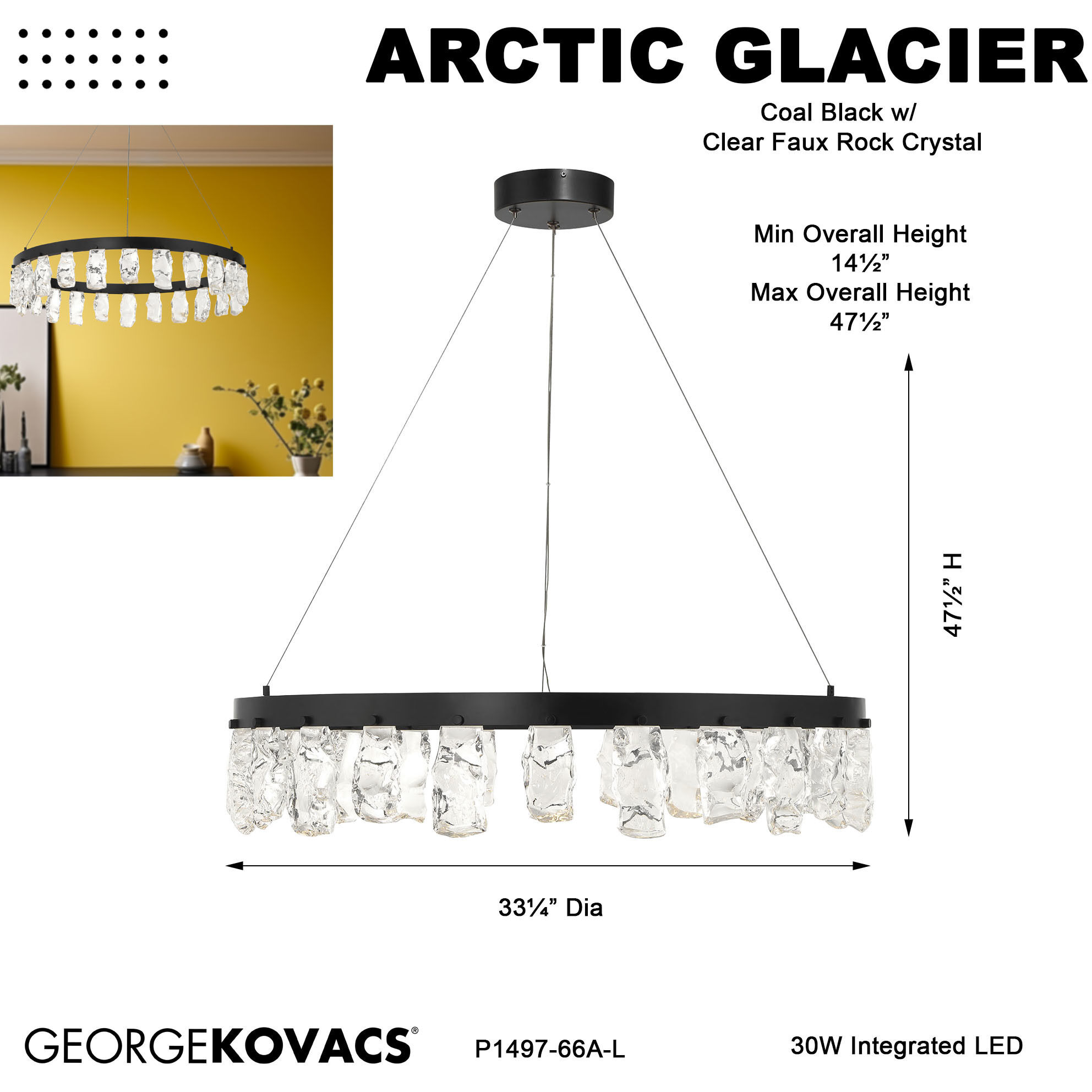 Artic Glacier LED 33.25 inch Coal Chandelier Ceiling Light