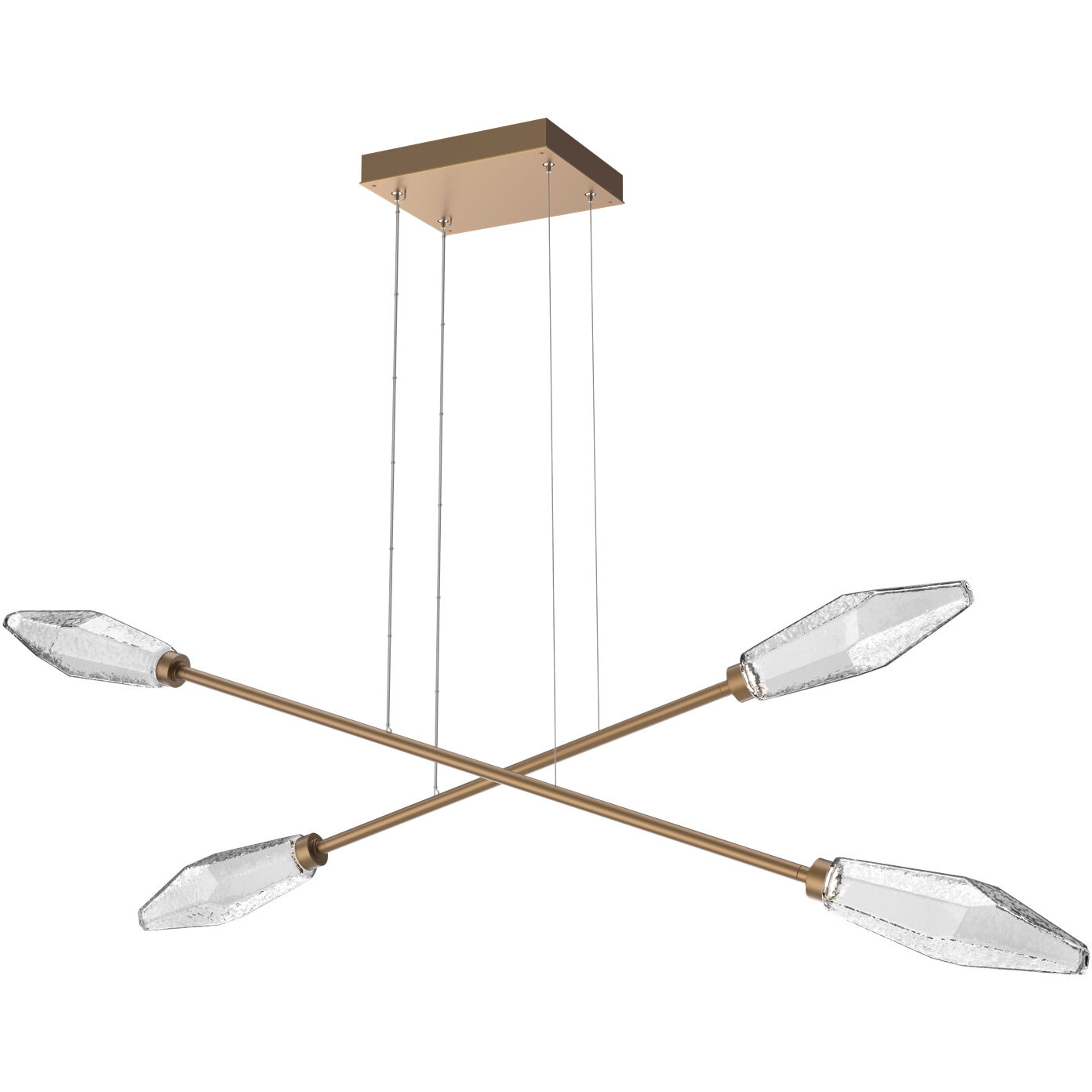 Rock Crystal LED Novel Brass Linear Multi-Pendant Ceiling Light in 3000K LED, Clear, Double Moda