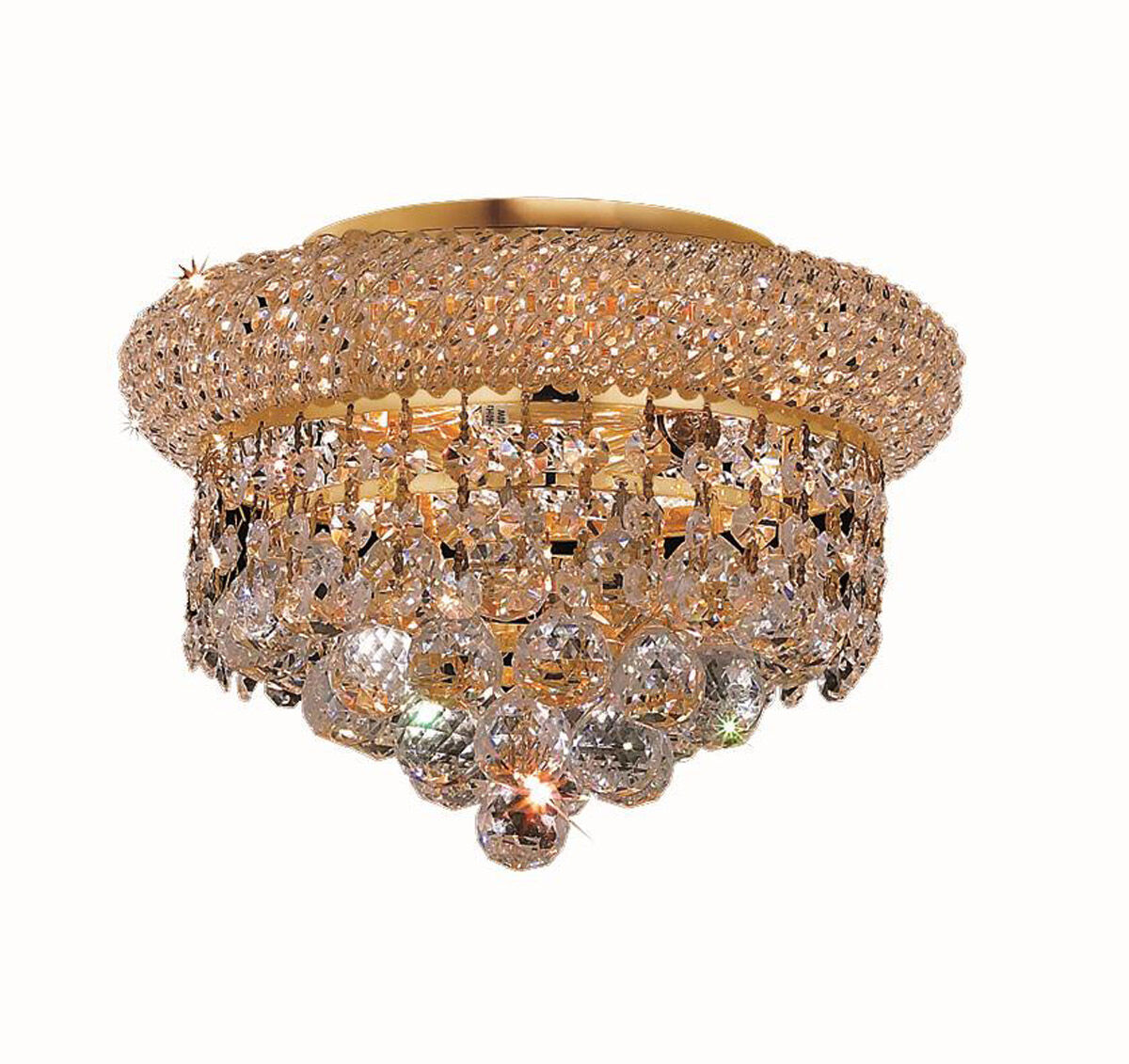 Primo 3 Light 10 inch Gold Flush Mount Ceiling Light in Royal Cut