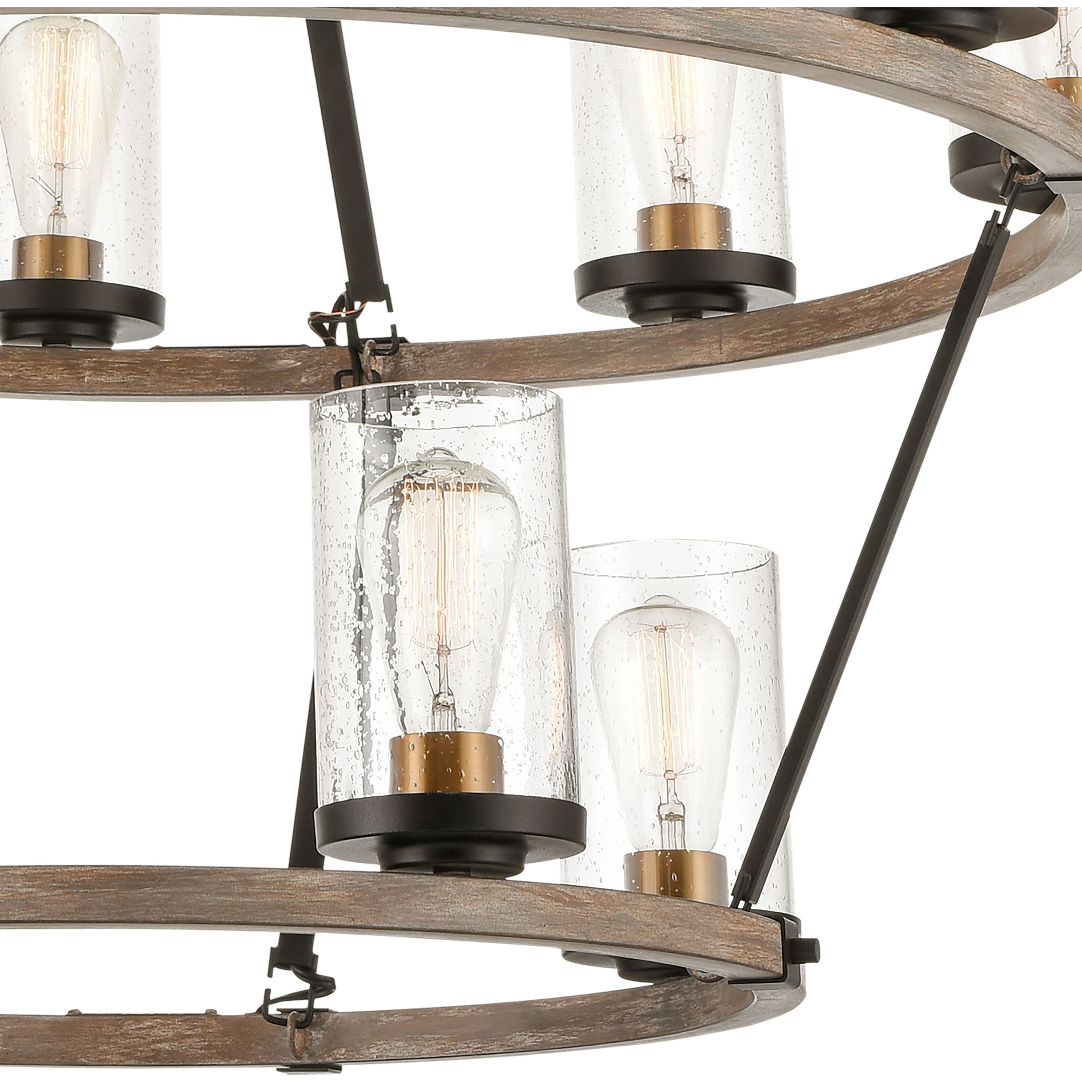 Geringer 12 Light 36 inch Charcoal with Beechwood and Burnished Brass Chandelier Ceiling Light