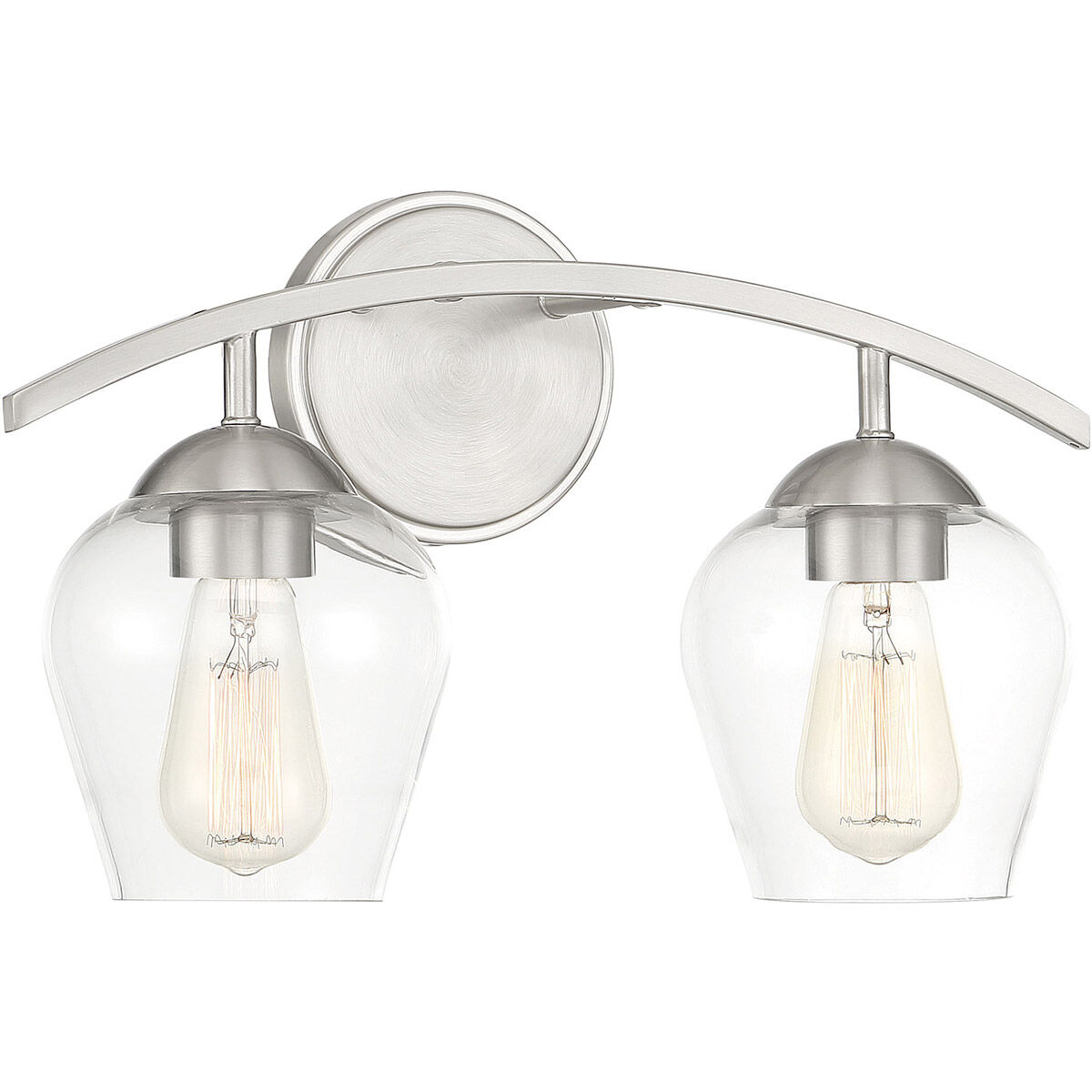 Transitional 2 Light 16 inch Brushed Nickel Bathroom Vanity Light Wall Light