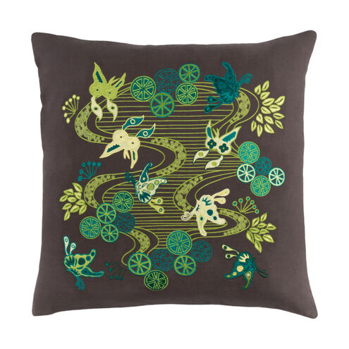 Chinese River 20 X 20 inch Black and Lime Throw Pillow