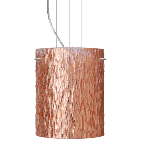 Tamburo 1 Light Satin Nickel Pendant Ceiling Light in Stone Copper Foil Glass, Incandescent