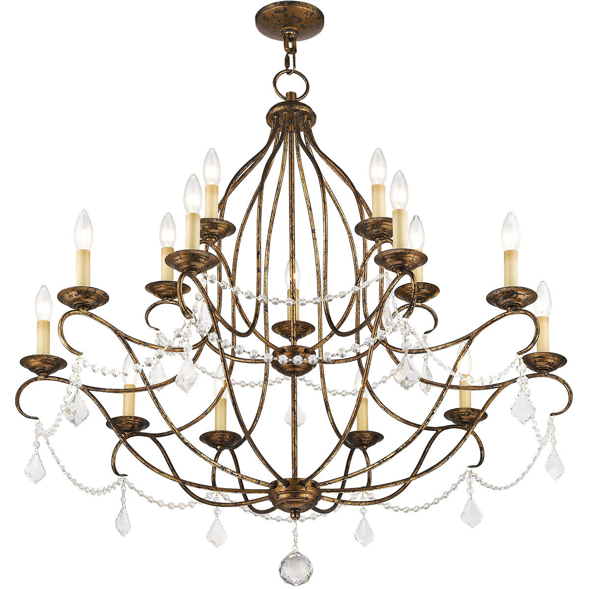 Chesterfield 15 Light 38 inch Hand Applied Venetian Golden Bronze Chandelier Ceiling Light