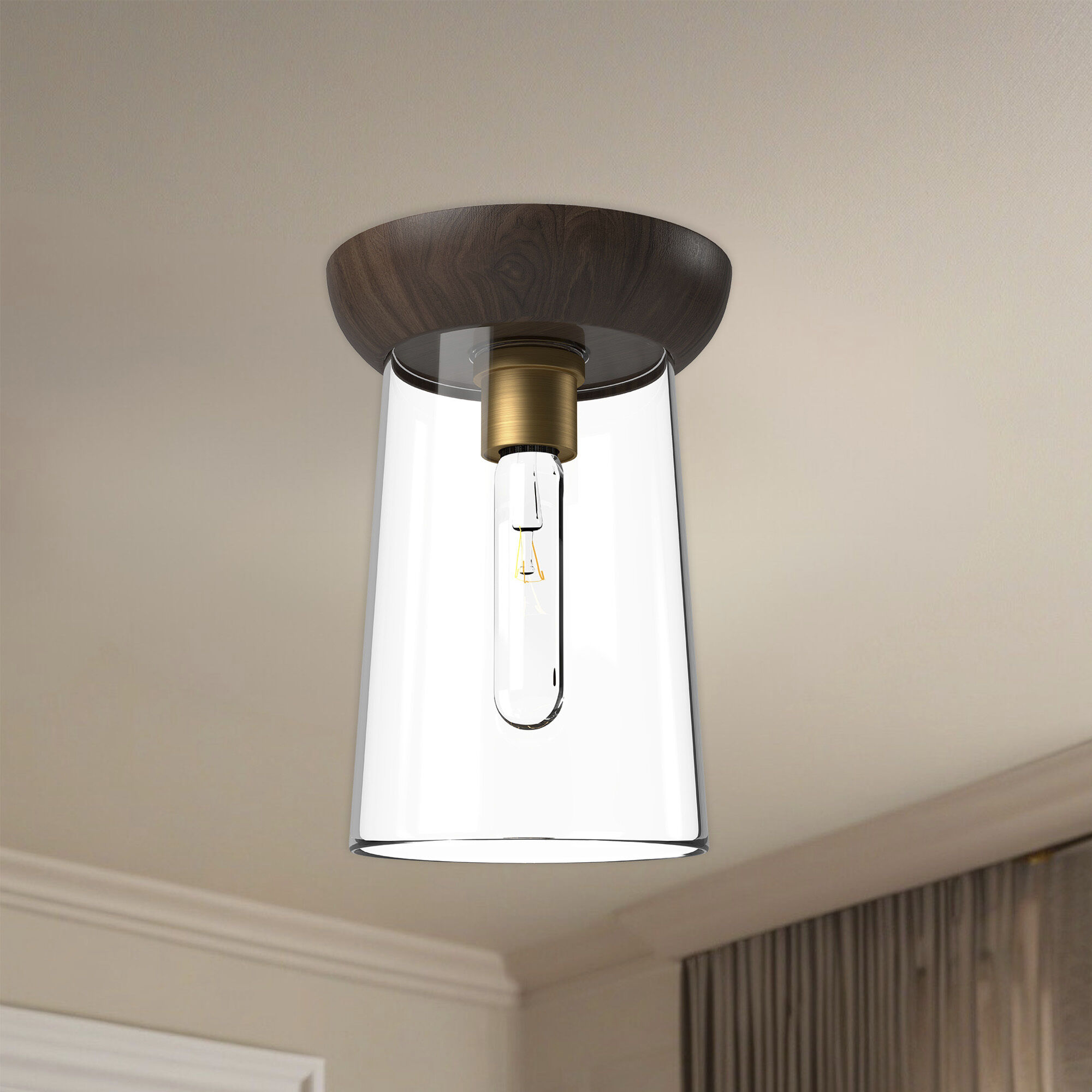 Alora Mood Emil 1 Light 7 inch Aged Gold/Walnut Flush Mount Ceiling Light in Aged Gold and Walnut