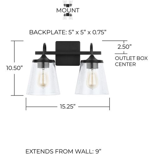 Jayne 2 Light 15.25 inch Matte Black Vanity Light Wall Light