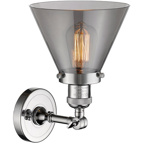 Franklin Restoration Large Cone LED 8 inch Polished Chrome Semi-Flush Mount Ceiling Light in Plated Smoke Glass, Franklin Restoration