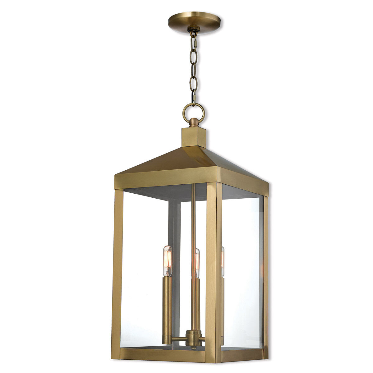 Nyack 3 Light 10.5 inch Antique Brass Outdoor Pendant Lantern