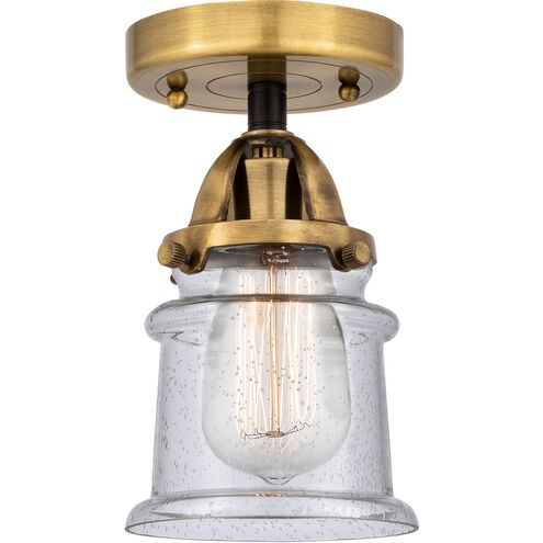 Nouveau 2 Small Canton LED 5.25 inch Black Antique Brass Semi-Flush Mount Ceiling Light in Seedy Glass
