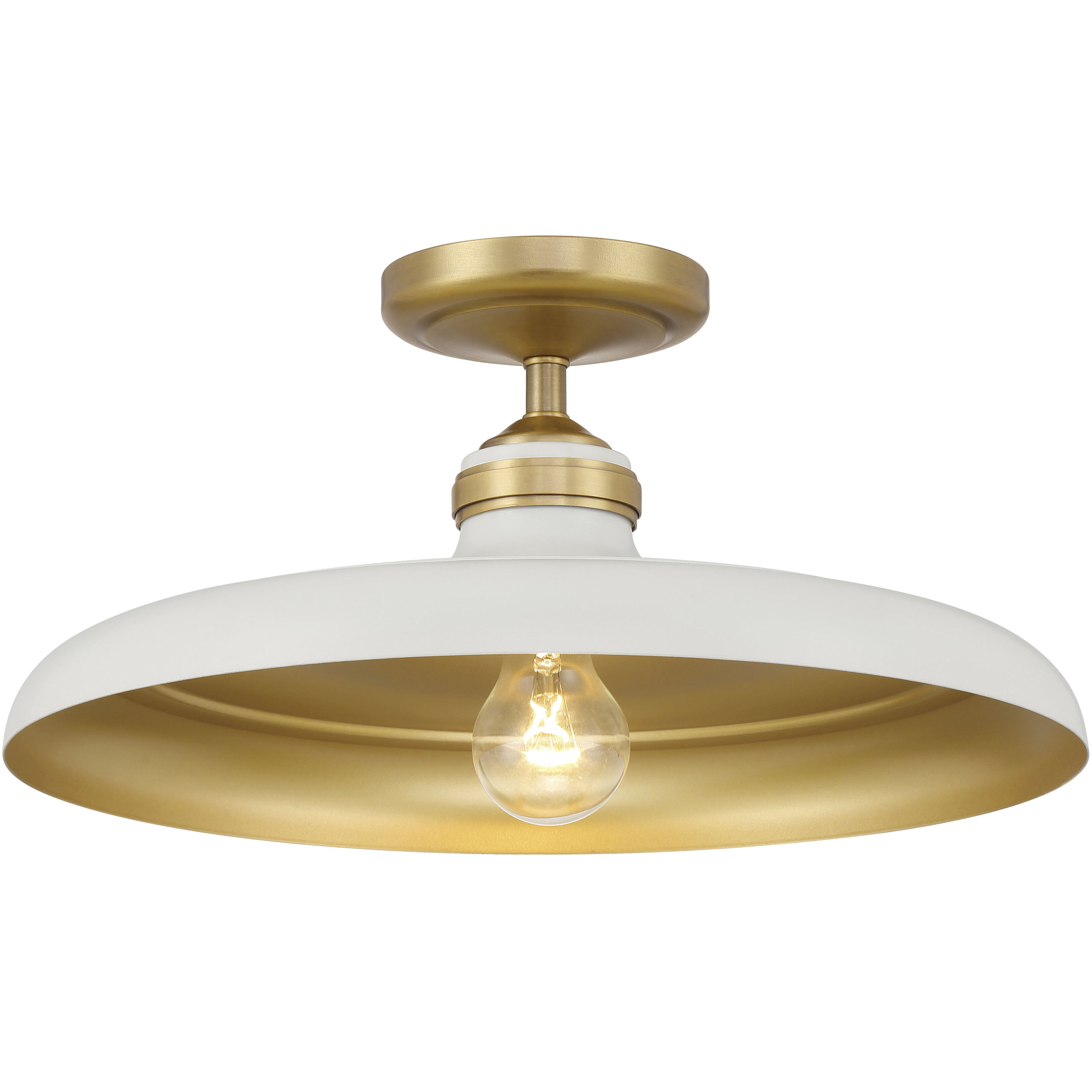 Crowne 1 Light 16 inch Legacy Brass and Off White Cream Semi Flush Ceiling Light