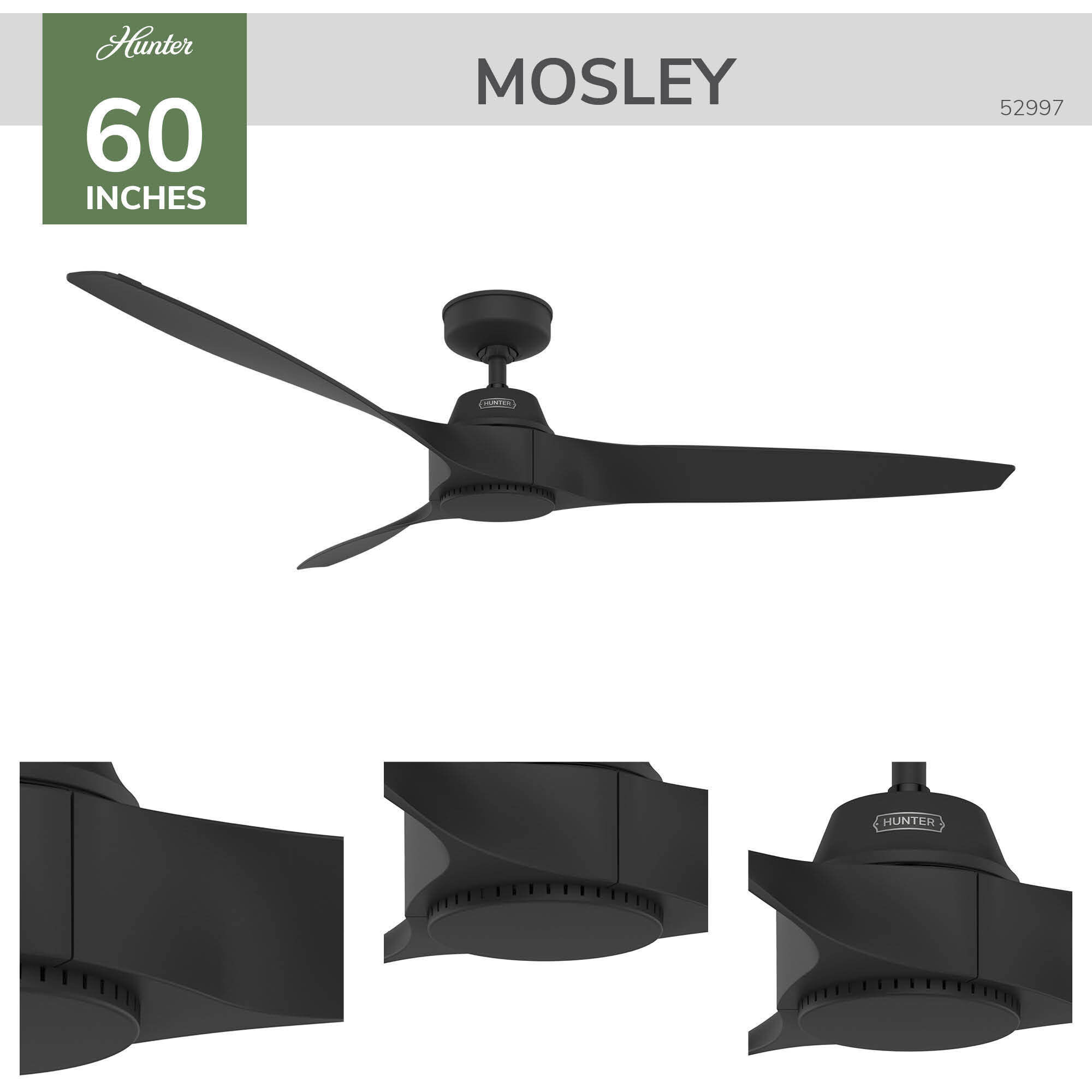 Mosley 60 inch Matte Black Outdoor Ceiling Fan