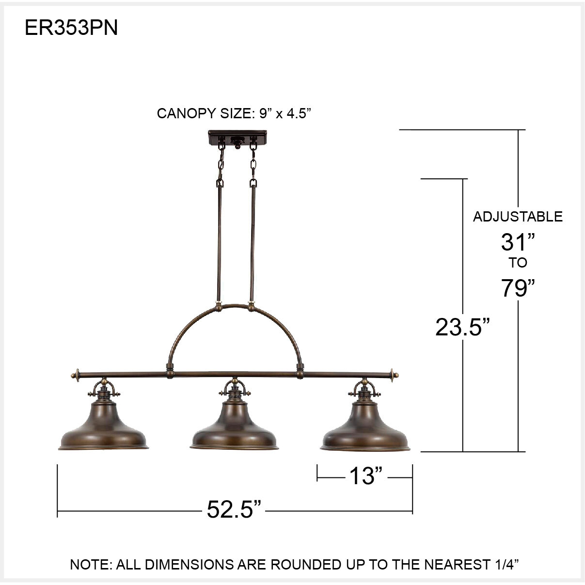 Emery 3 Light 53 inch Palladian Bronze Island Light Ceiling Light