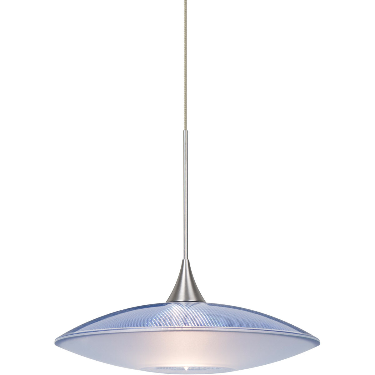 Spazio LED Satin Nickel Cord Pendant Ceiling Light in Blue-Frost Glass