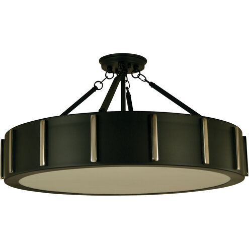 Pantheon 4 Light 23 inch Mahogany Bronze with Antique Brass Semi-Flush Mount Ceiling Light