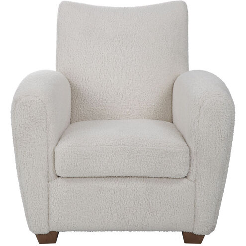 Teddy Off White Faux Shearling and Walnut Stained Wood Accent Chair