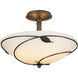 Forged Leaves 3 Light 16 inch Natural Iron Semi-Flush Ceiling Light in Opal, Large