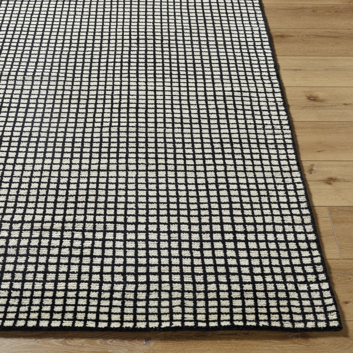 Damier 36 X 24 inch Cream / Black Handmade Rug in 2 x 3