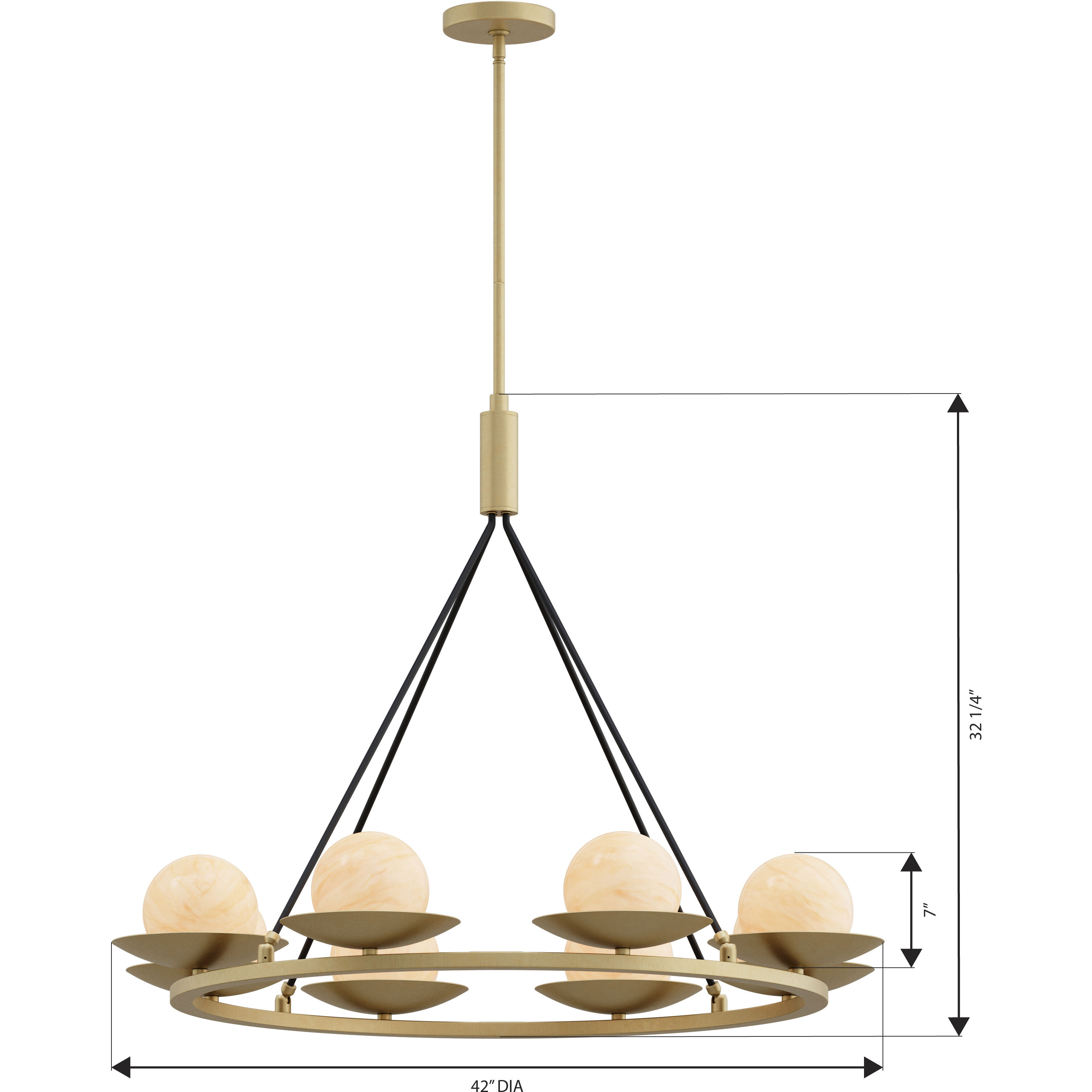 Olenne 8 Light 42 inch Legacy Brass and Dark Matte Black Pendant Ceiling Light