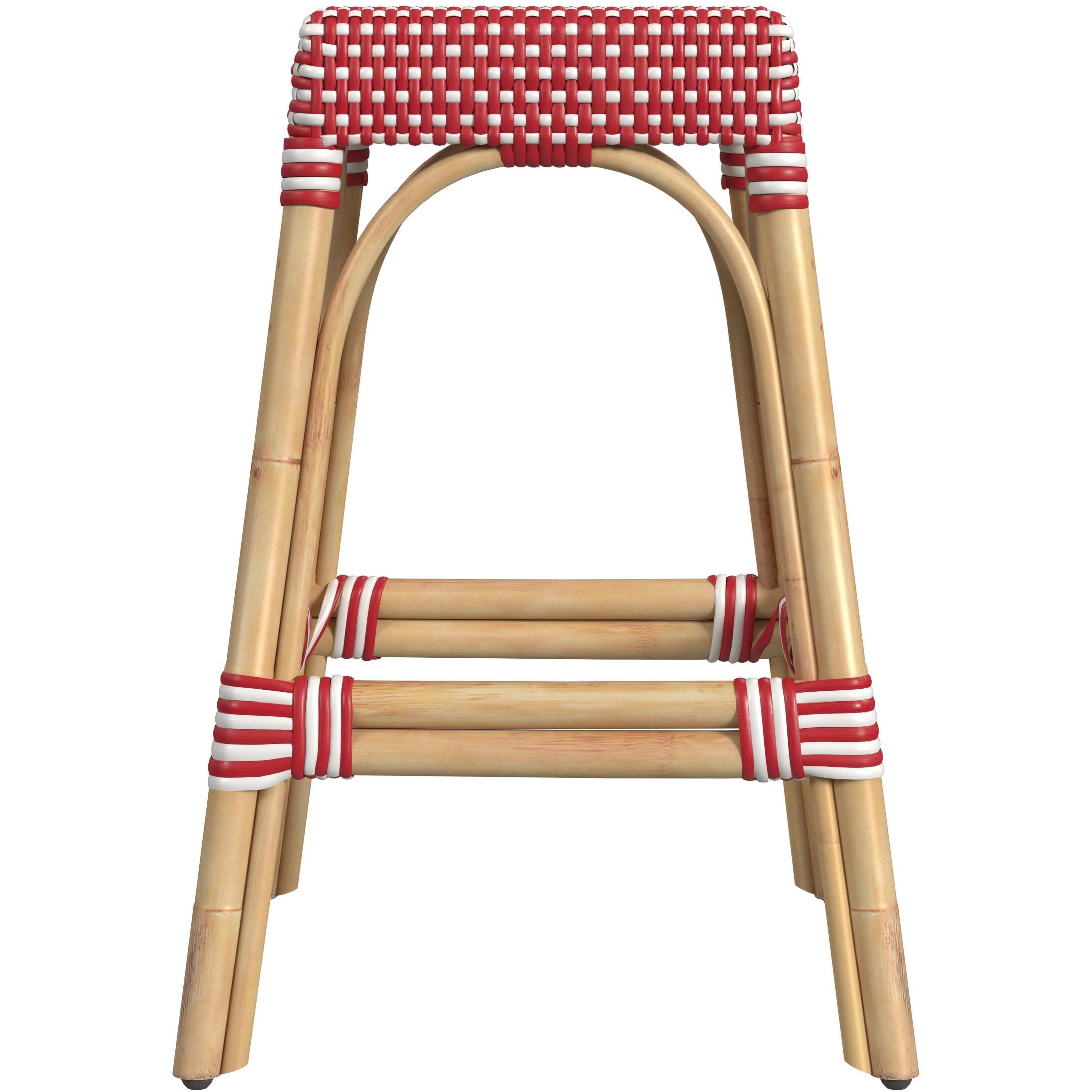 Robias Rectangular Rattan 24.5" Counter Stool in Red and White Dot