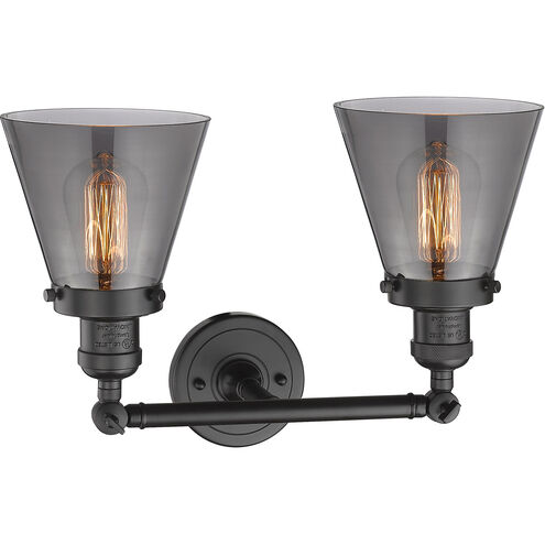 Franklin Restoration Small Cone 2 Light 16 inch Oil Rubbed Bronze Bath Vanity Light Wall Light in Plated Smoke Glass, Franklin Restoration