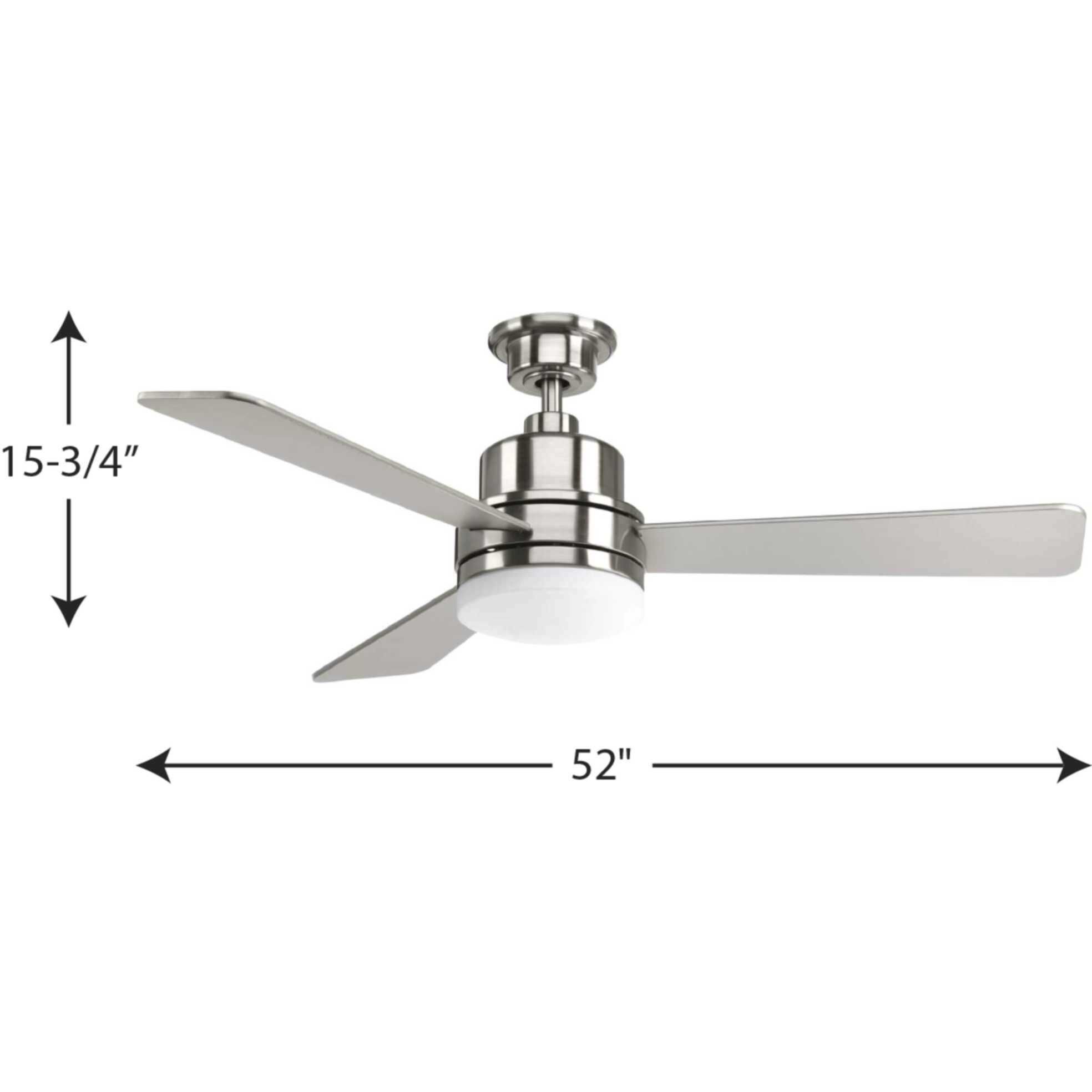 Boston 52 inch Brushed Nickel with Silver Blades Ceiling Fan, Progress LED