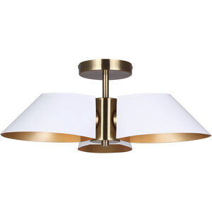 Daxton 3 Light 20 inch Matte White and Gold Semi-Flush Mount Ceiling Light