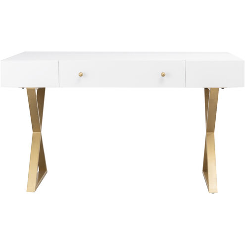 Guilford 54 X 26 inch White with Satin Brass Desk