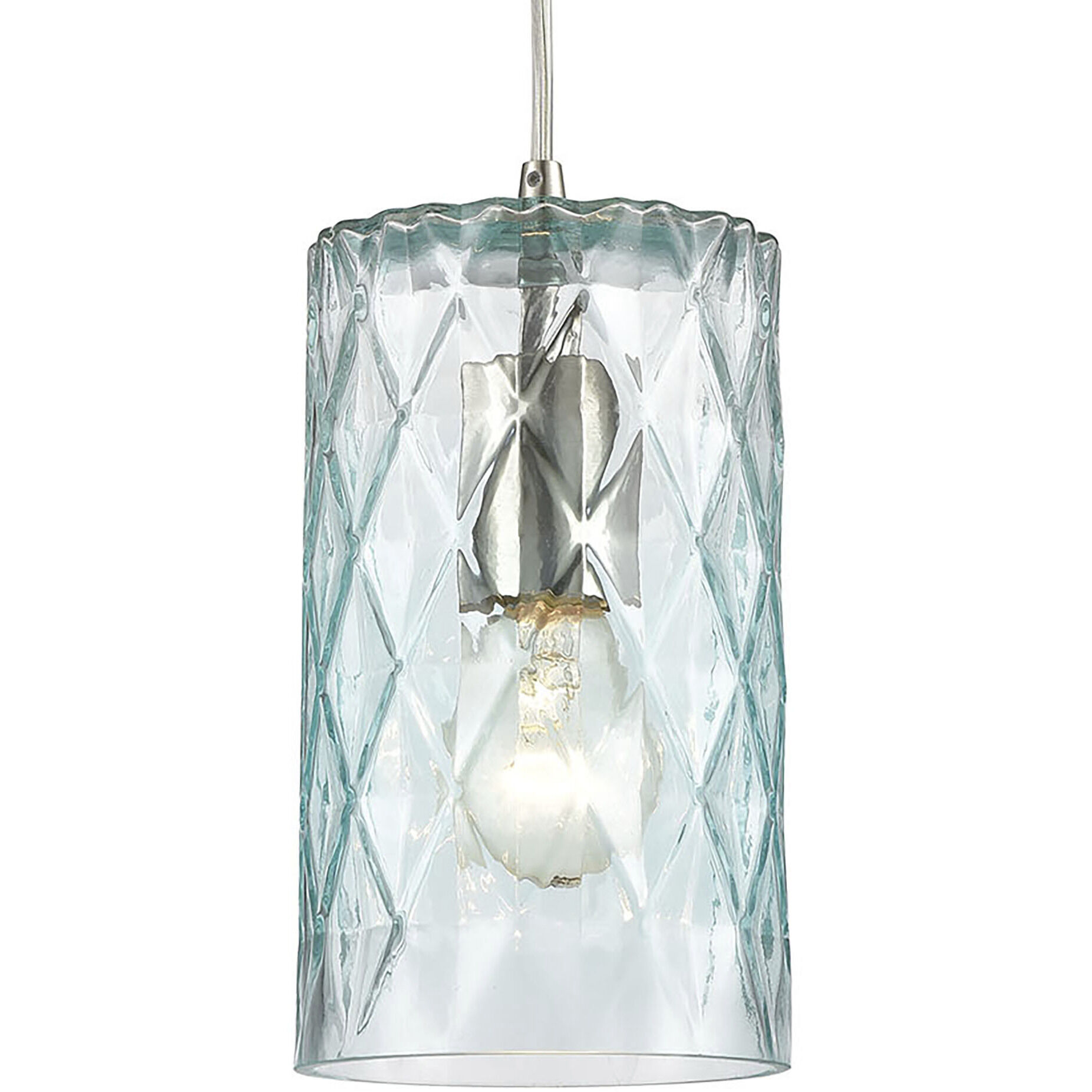Diamond Pleat 1 Light 5 inch Light Blue with Satin Nickel Mini Pendant Ceiling Light