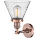 Franklin Restoration Large Cone LED 8 inch Antique Copper Sconce Wall Light in Seedy Glass, Franklin Restoration