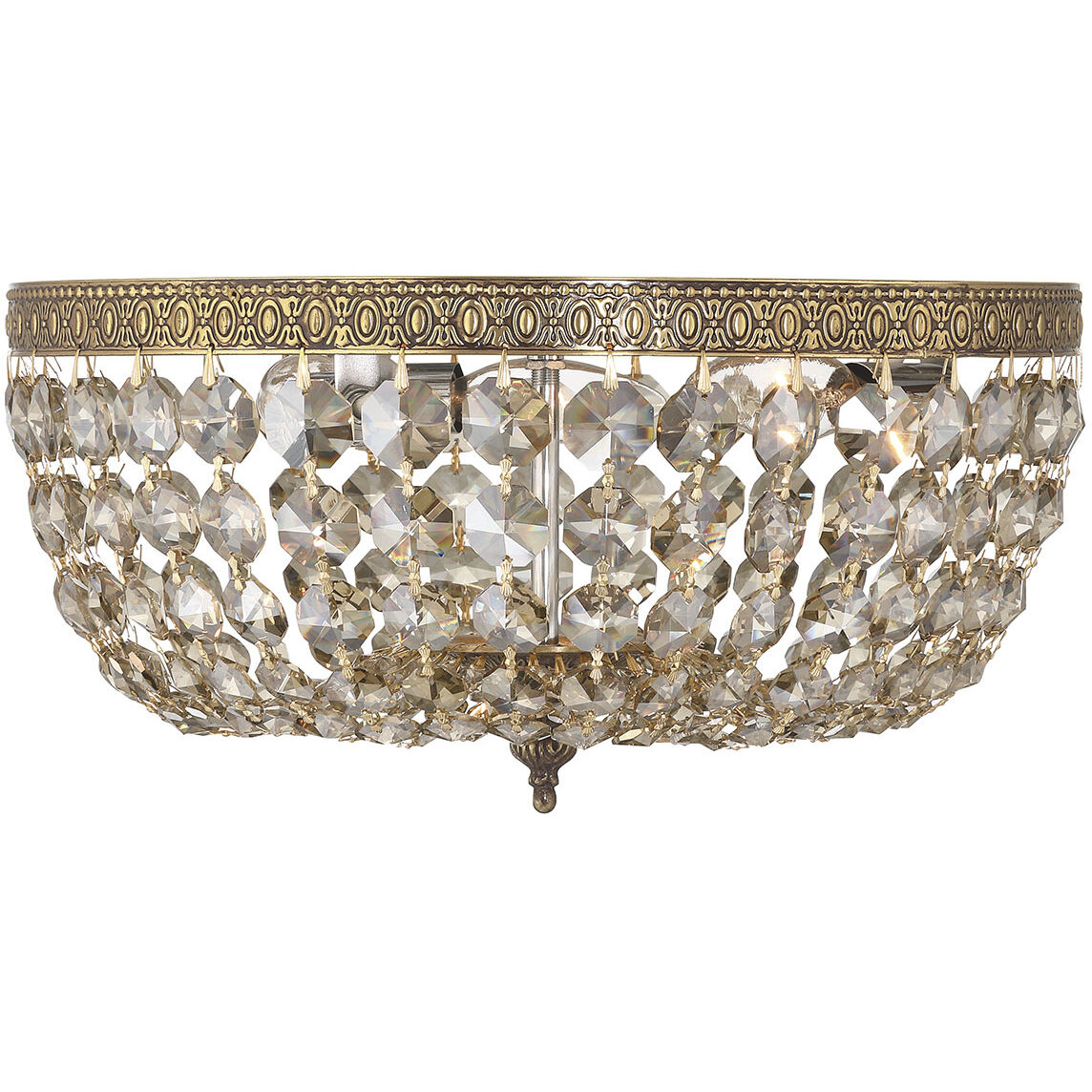 Waltham 3 Light 14 inch Olde Brass Flush Ceiling Light in Golden Teak Hand Cut