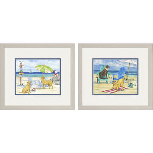 Dog Beach Day Duo Multi and Blue and Green and Yellow Framed Art