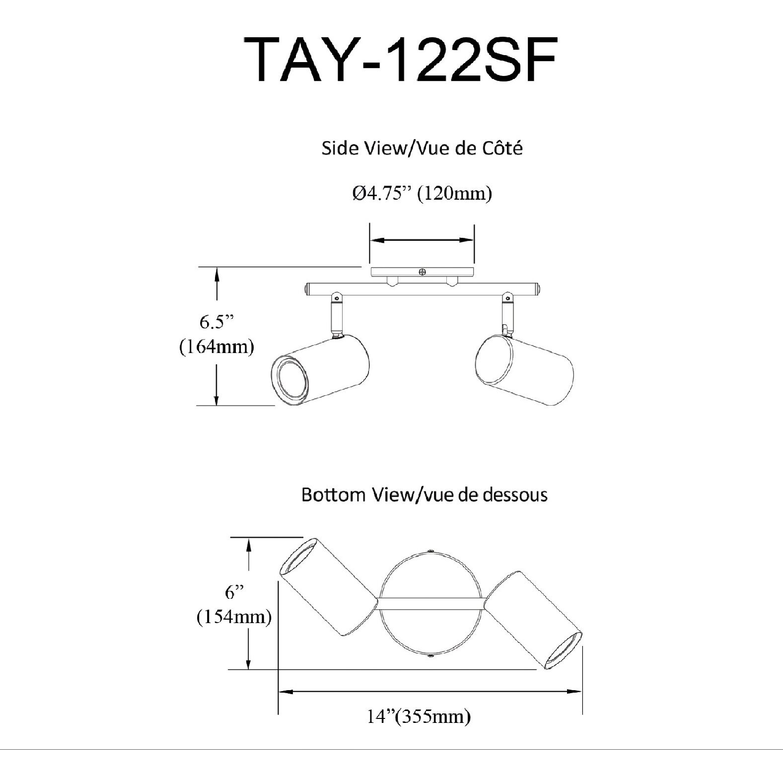 Taylor 2 Light 120 Matte White Track Light Ceiling Light, Fixed Arm