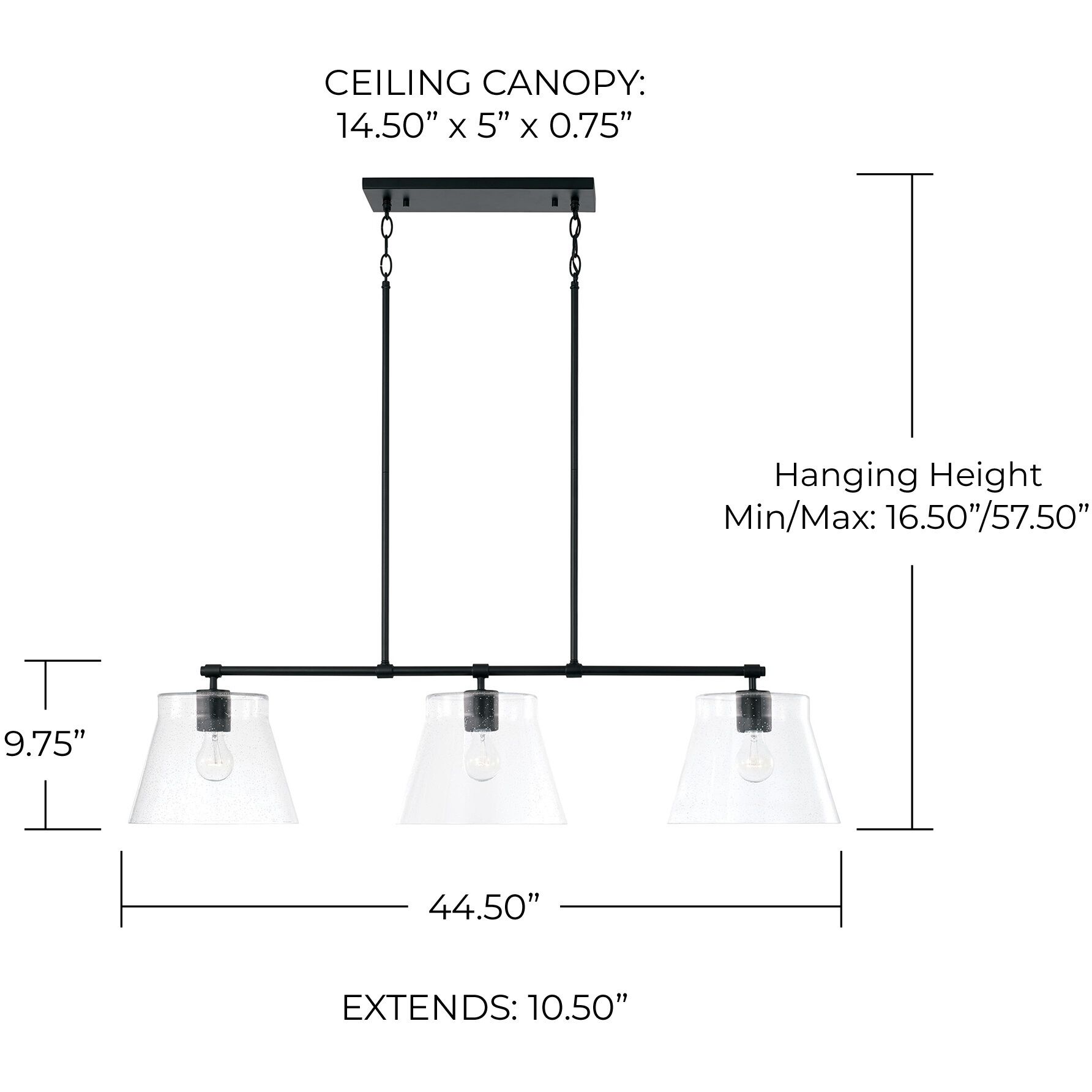 Baker 3 Light 44.5 inch Matte Black Island Ceiling Light