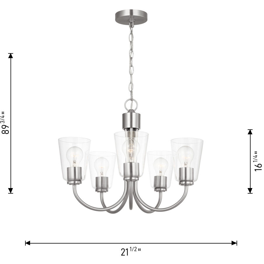 Miles 5 Light 21 inch Satin Brass Chandelier Ceiling Light