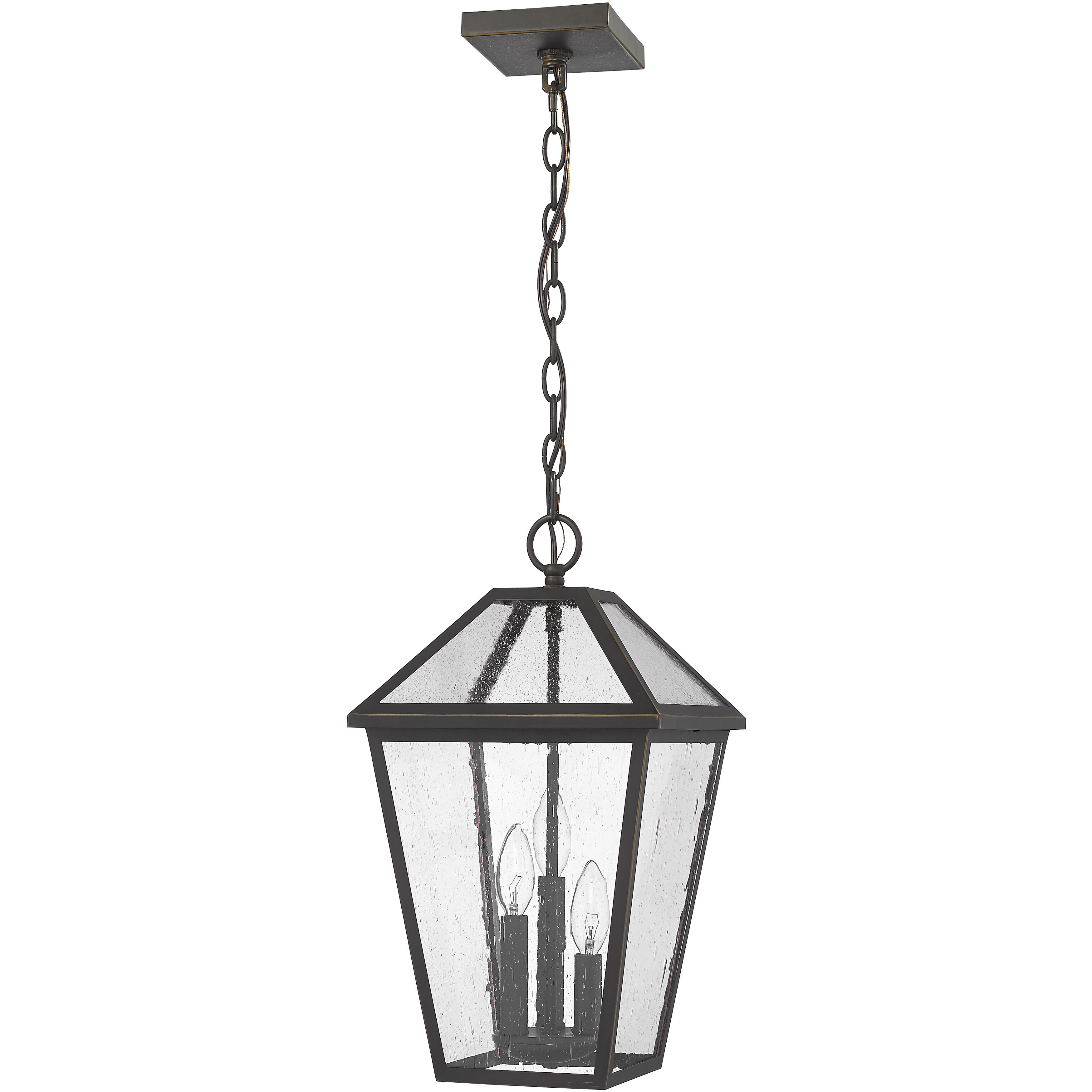 Talbot 3 Light 10 inch Oil Rubbed Bronze Outdoor Chain Mount Ceiling Fixture in Seedy Glass