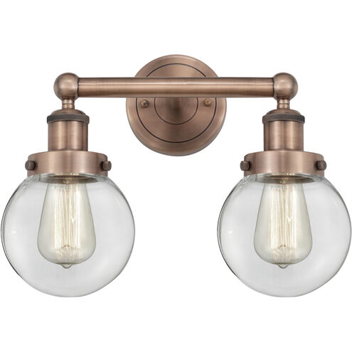 Beacon 2 Light 15.5 inch Antique Copper Bath Vanity Light Wall Light in Clear