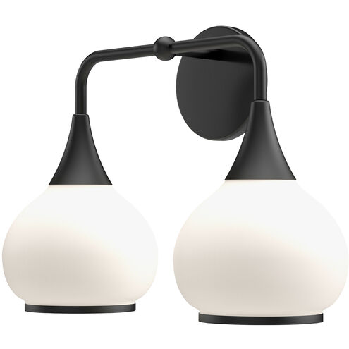 Alora Mood Hazel 2 Light 16.63 inch Matte Black Bath Vanity Light Wall Light in Opal Glass