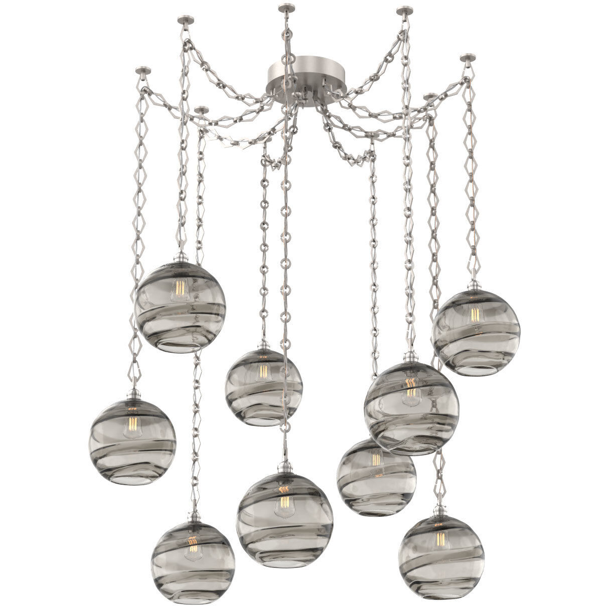 Terra 9 Light 18 inch Beige Silver Swag Multi-Pendant Ceiling Light in Optic Rib Smoke, Diamond Chain
